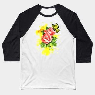 Butterfly And Rose Baseball T-Shirt